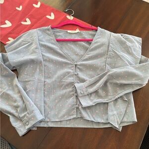 Blue Polka Dot Button-Up Blouse